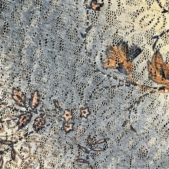 Sheer Lace Blouse, Floral Mesh, Bell Sleeve, Blue Grey & Brown Romantic Vintage - Picture 5 of 15